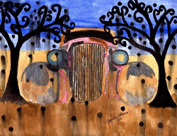 Old Car Painting Poster featuring the painting My Dadies Car by Connie Valasco