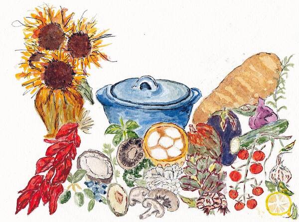 This Is A Watercolor Combining 12 + Ingredients Used In Recipes I Wrote For A 2017 Calendar. Poster featuring the painting My Favorite Things by Jane Hayes