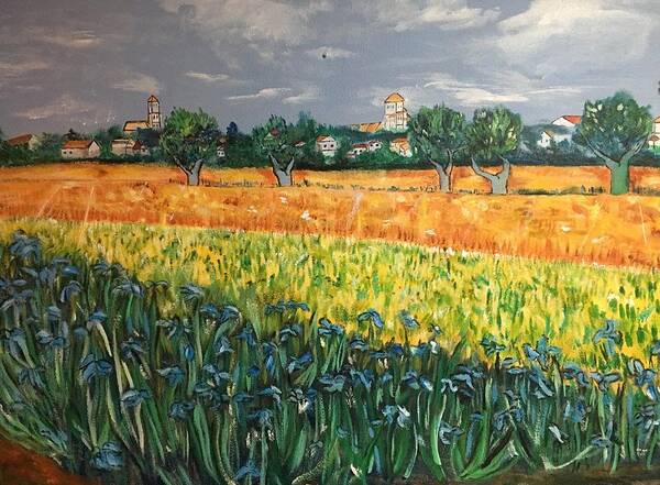 Wall Poster featuring the painting My View of Arles with Irises by Belinda Low