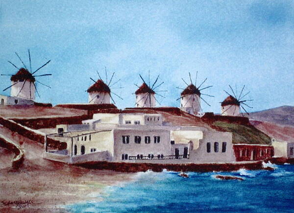 Mykonos Poster featuring the painting Mykonos by Suzanne Krueger