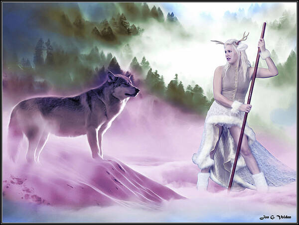 Mystic Poster featuring the photograph Mystic Guardian And The Wolf by Jon Volden