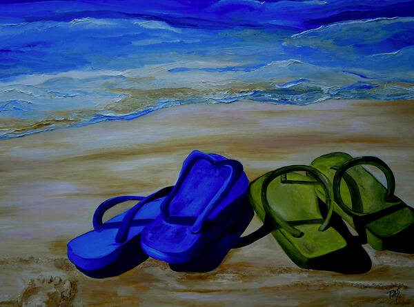 Flip Flops Poster featuring the painting Naked Feet on the Beach by Patti Schermerhorn