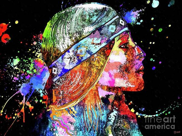 Native American Woman Grunge Poster featuring the mixed media Native American Woman Grunge by Daniel Janda