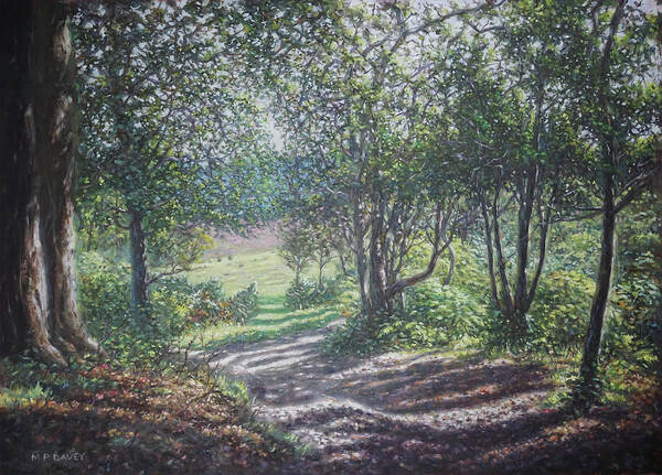Woodland Poster featuring the painting New Forest path in summer evening by Martin Davey