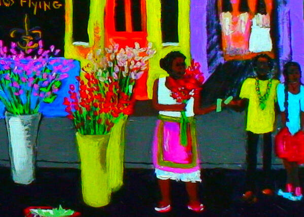 Flower Lady Poster featuring the painting New Orleans Lady Selling Flowers by Angela Annas