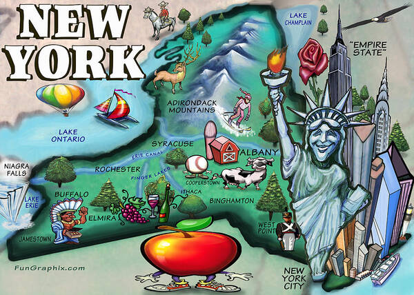 New York Poster featuring the digital art New York Cartoon Map by Kevin Middleton