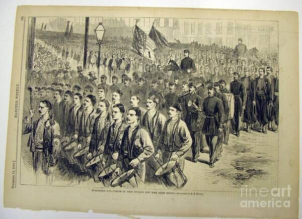 Evacuation Day Parade Of First Division Poster featuring the painting New York State Militia by MotionAge Designs