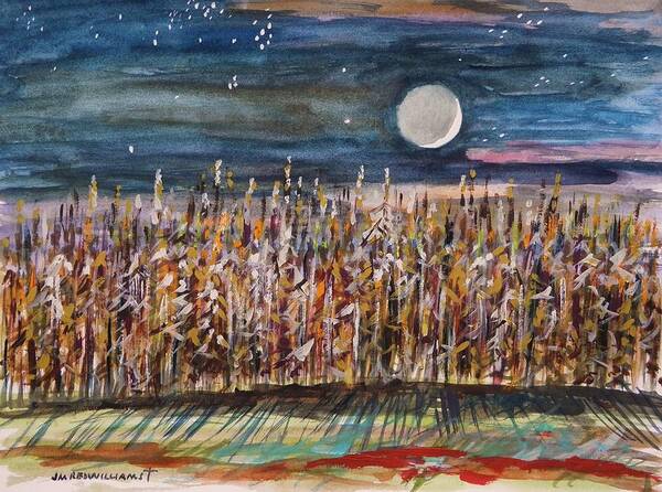 Moon Poster featuring the painting Night in the Cornfield by John Williams