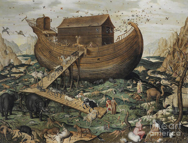 Noahs Ark Poster featuring the painting Noah's Ark on Mount Ararat, 1570 by Simon de Myle