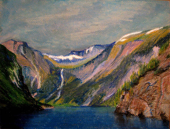 Norway Poster featuring the painting Norwegian Fjord by Art Nomad Sandra Hansen