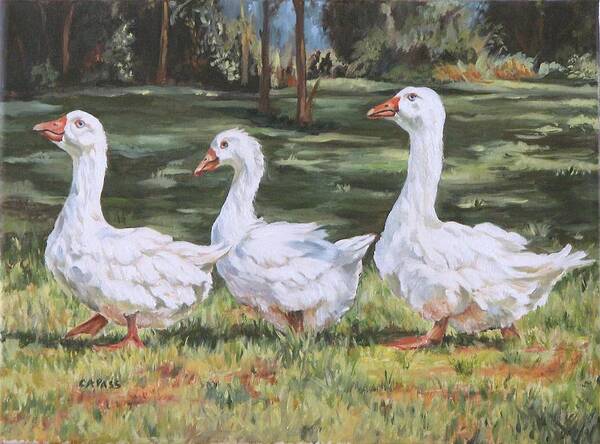 Ducks Poster featuring the painting Off To The Pond by Cheryl Pass