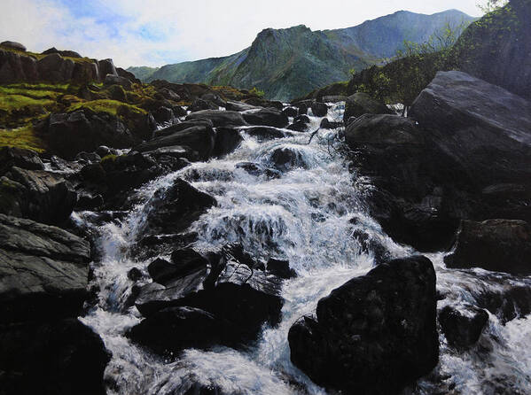 Landscape Poster featuring the painting Ogwen Waterfall by Harry Robertson