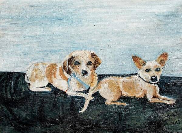 Dogs Chihuahua Dachshund/chihuahua Mix Poster featuring the painting Oil painting by Lucille Valentino