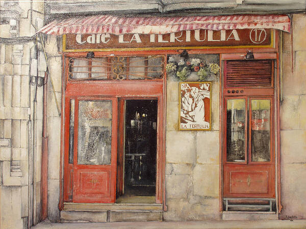 Cafe Poster featuring the painting Old Cafe- Santander Spain by Tomas Castano