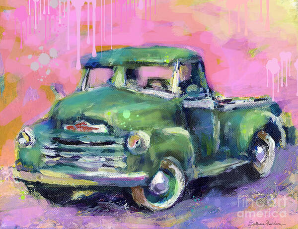Old Chevrolet Pickup Truck Painting Prints Poster featuring the painting Old CHEVY Chevrolet Pickup Truck on a street by Svetlana Novikova