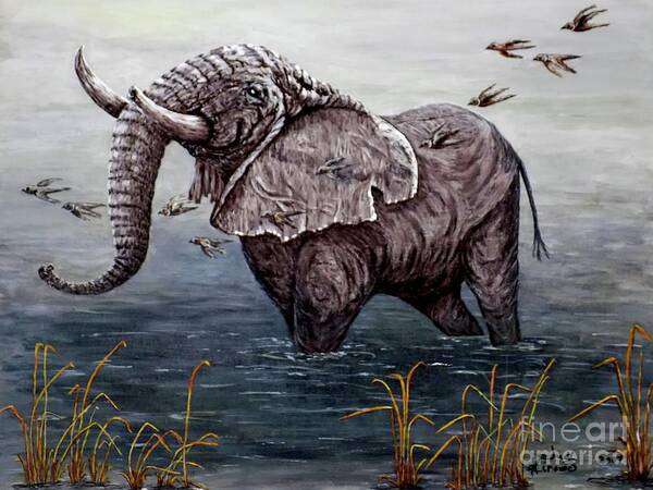 Old Elephant Poster featuring the painting Old Elephant by Judy Kirouac