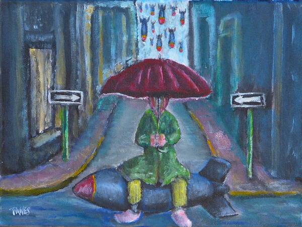 Human Poster featuring the painting On the Edge of Rainy Days and Mondays by Dennis Tawes