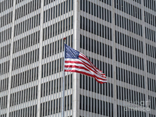 Flag Poster featuring the photograph One Woodward Avenue by Ann Horn