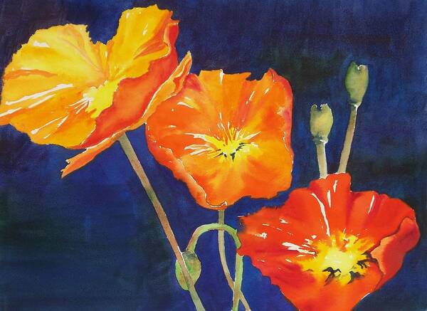 Floral Poster featuring the painting Orange Poppies II by Celene Terry