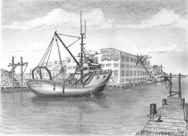 Waterfront Poster featuring the drawing Oyster Packing Plant by Vic Delnore