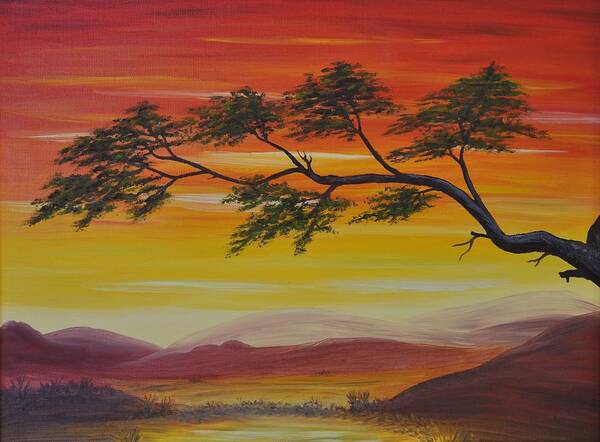 Sunset Poster featuring the painting Peacefulness by Georgeta Blanaru
