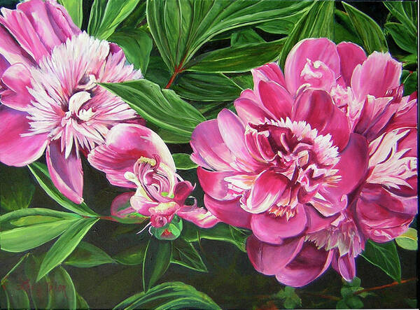 Lee Poster featuring the painting Peony Trilogy by Lee Nixon
