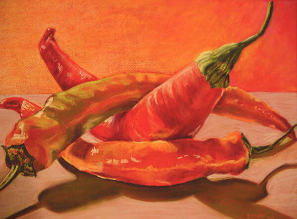 Food Poster featuring the painting Peppers Playing Twister by Outre Art Natalie Eisen