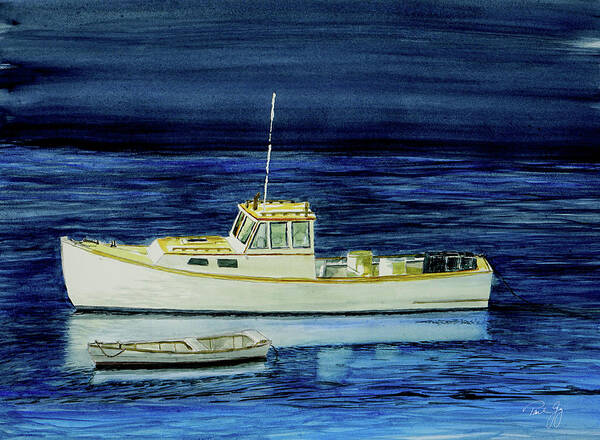 Perkins Cove Poster featuring the painting Perkins Cove Lobster Boat and Skiff by Paul Gaj