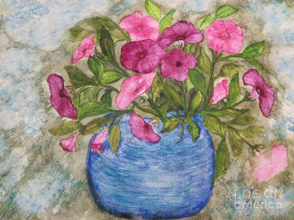 Pink And Purple Petunias Poster featuring the painting Petunias by Susan Nielsen