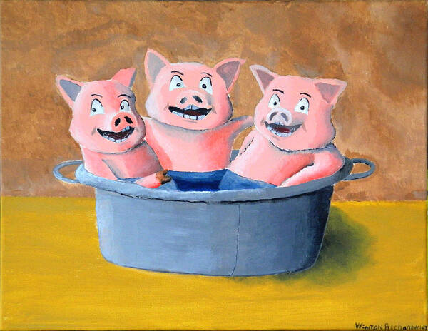 Pigs In A Tub Poster featuring the painting Pigs in a Tub by Winton Bochanowicz