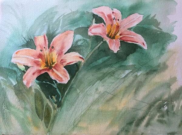 Watercolor Poster featuring the painting Pink Flowers by Katherine Berlin