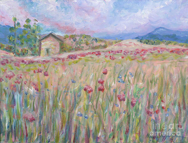 Pink Poster featuring the painting Pink Poppy Field by Nadine Rippelmeyer