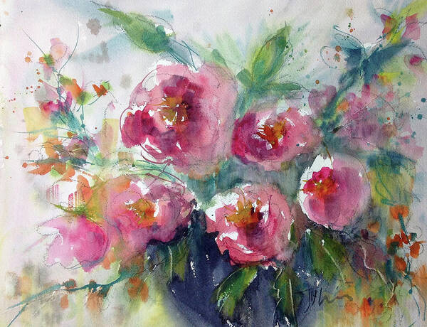 Watercolor Poster featuring the painting Pink Pops by Judith Levins