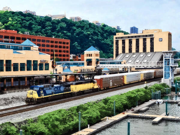 Pittsburgh Poster featuring the photograph Pittsburgh PA - Freight Train Going By Station Square by Susan Savad