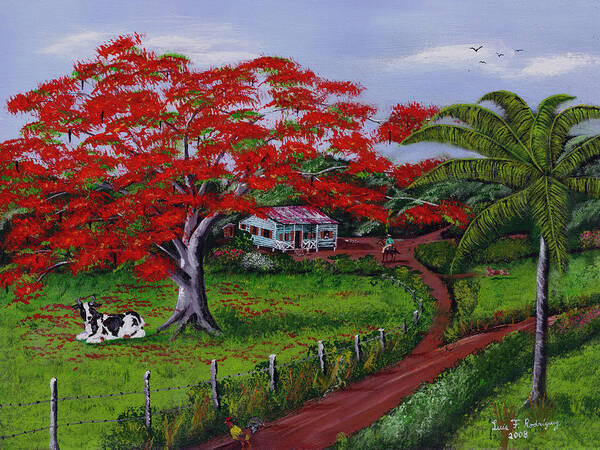 Flamboyant Tree Poster featuring the painting Poinciana Blvd by Luis F Rodriguez
