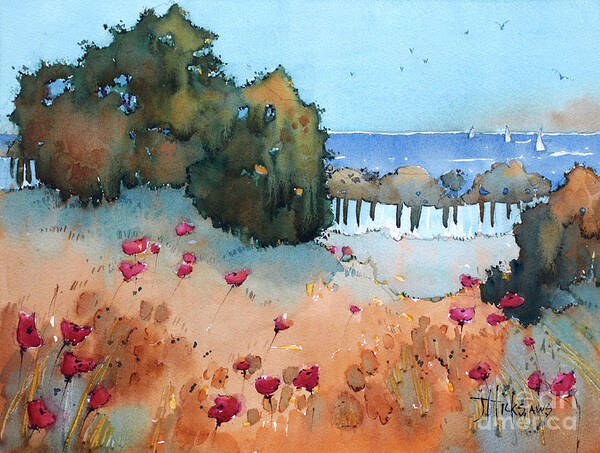 Seascape Poster featuring the painting Poppies by the Sea by Joyce Hicks