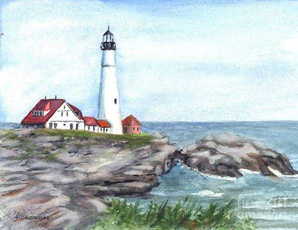 Coastal Scene Poster featuring the painting Portland Head Lighthouse Maine USA by Carol Wisniewski