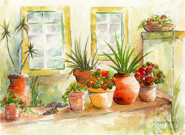 Garden Poster featuring the painting Portuguese Planters by Pat Katz