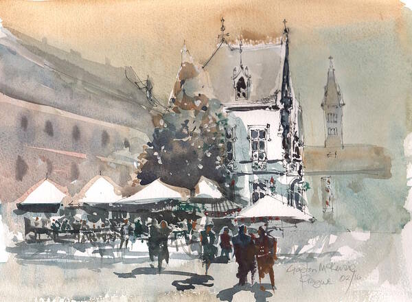 Landscape Poster featuring the painting Prague Piazza 2 by Gaston McKenzie