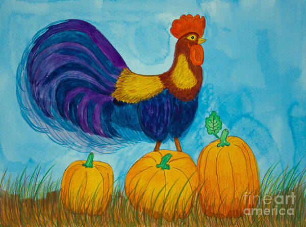 Rooster Poster featuring the painting Pumpkin Rooster by Norma Appleton