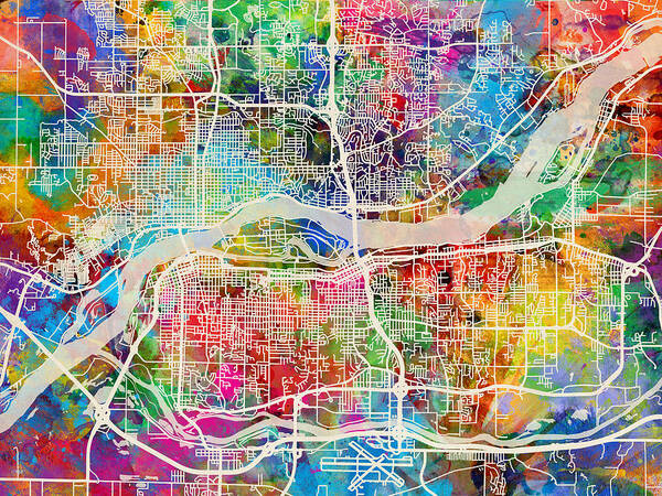 Street Map Poster featuring the digital art Quad Cities Street Map by Michael Tompsett