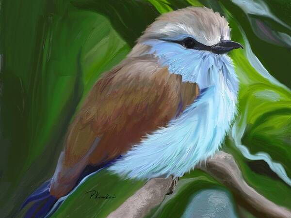 Bird Poster featuring the digital art Racket-tailed Roller by Patricia Kemke