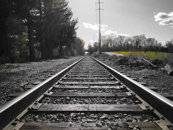 Railroad Tracks Poster featuring the photograph Railroad Tracks BW by Chris Montcalmo