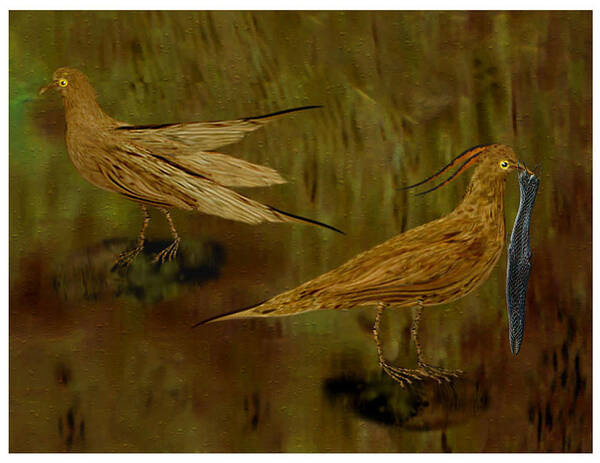 Landscape--birds With Fish Catch. Poster featuring the digital art Rain Bird Hunt by Jerry White