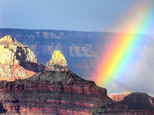 Grand Canyon Poster featuring the photograph Rainbow Kisses the Grand Canyon by Michael Oceanofwisdom Bidwell