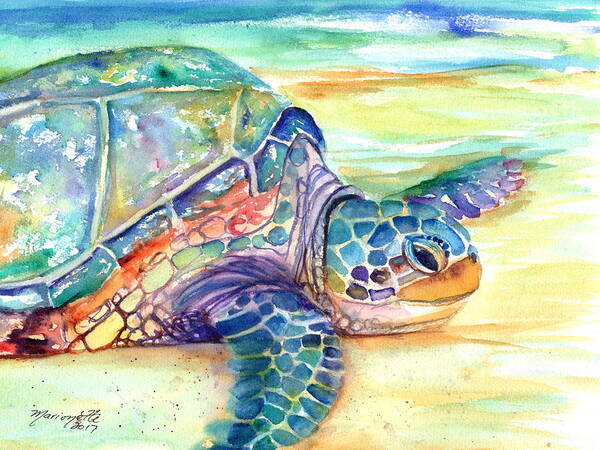 Kauai Art Print Poster featuring the painting Rainbow Sea Turtle 2 by Marionette Taboniar