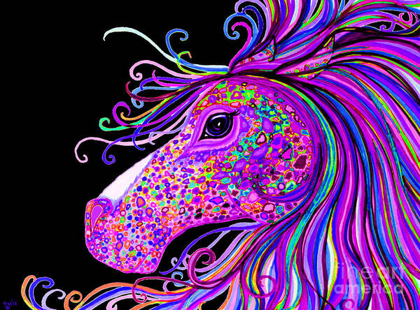 Horse Poster featuring the digital art Rainbow Spotted Horse Head 2 by Nick Gustafson