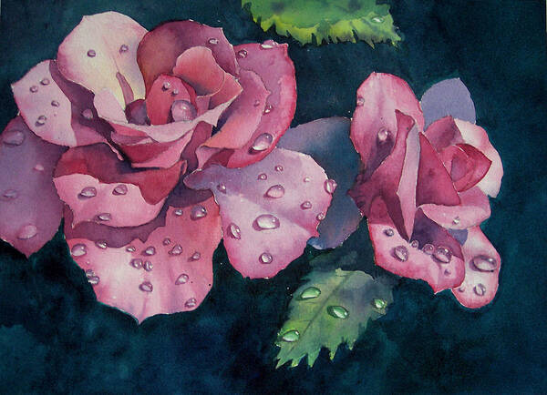 Raindrops Poster featuring the painting Raindrops on Roses by Philip Fleischer