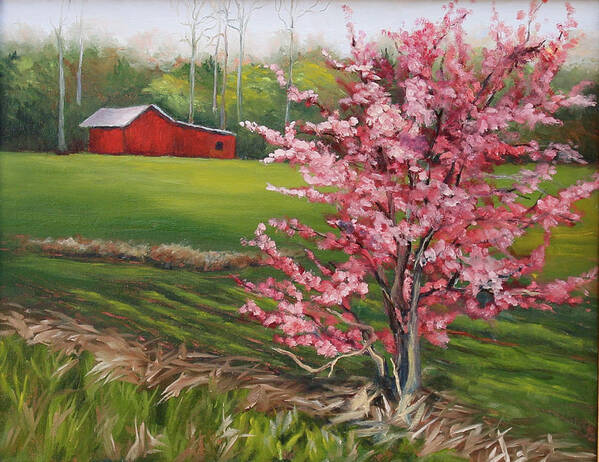 Red Bud Poster featuring the painting Red Buds in the Spring by Rebecca Hauschild