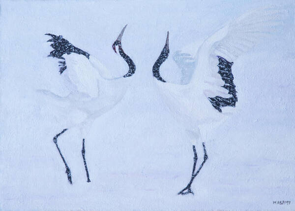 Bird Poster featuring the painting Red-crowned crane Pair by Masami Iida